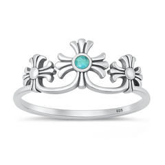 Sterling Silver Oxidized And Polished Crosses Genuine Turquoise Stone Ring