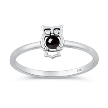 Load image into Gallery viewer, Sterling Silver Oxidized And Polished Owl Black Onyx Stone Ring