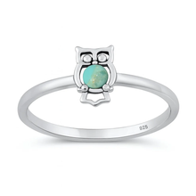 Load image into Gallery viewer, Sterling Silver Oxidized And Polished Owl Genuine Turquoise Stone Ring