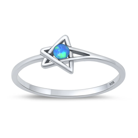 Sterling Silver Oxidized And Polished Star Blue Lab Opal Ring