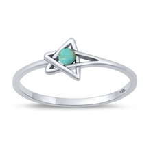 Load image into Gallery viewer, Sterling Silver Oxidized And Polished Star Genuine Turquoise Stone Ring