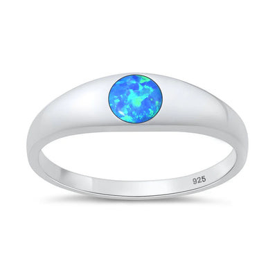 Sterling Silver Polished 6.3mm Blue Lab Opal Ring