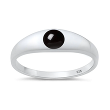 Load image into Gallery viewer, Sterling Silver Polished Black Agate Stone Ring