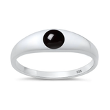 Sterling Silver Polished Black Agate Stone Ring