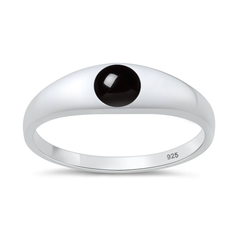 Sterling Silver Polished Black Agate Stone Ring