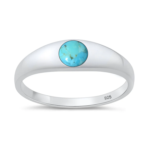 Sterling Silver Polished Genuine Turquoise Stone Ring