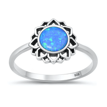 Load image into Gallery viewer, Sterling Silver Oxidized And Polished Mandala Blue Lab Opal Ring