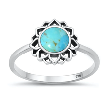 Load image into Gallery viewer, Sterling Silver Oxidized And Polished Mandala Genuine Turquoise Stone Ring