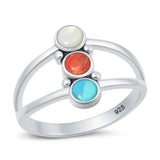 Sterling Silver Oxidized And Polished Round Multi Color Stone Ring