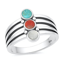 Load image into Gallery viewer, Sterling Silver Oxidized And Polished 15mm Multi Color Stone Ring
