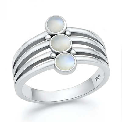 Sterling Silver Oxidized And Polished Moonstone Stone Ring