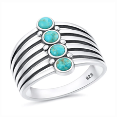 Sterling Silver Oxidized And Polished Stacked Stones Turquoise Stone Ring