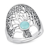 Sterling Silver Oxidized And Polished Tree Of Life Larimar Ring