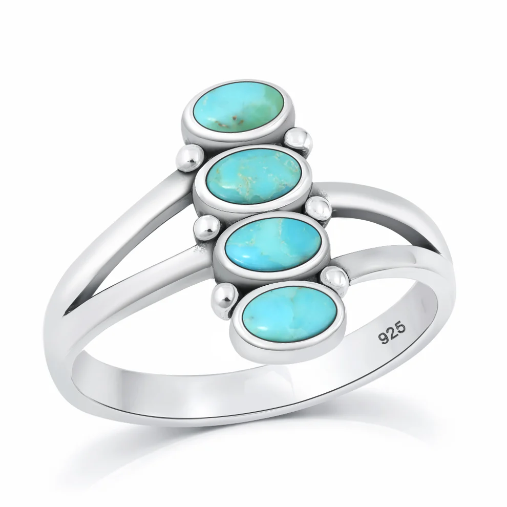 Sterling Silver Oxidized And Polished Stacked Stones Turquoise Stone Ring