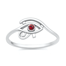 Load image into Gallery viewer, Sterling Silver Oxidized And Polished Garnet CZ Eye Of Horus Ring