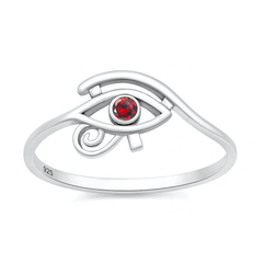 Sterling Silver Oxidized And Polished Garnet CZ Eye Of Horus Ring