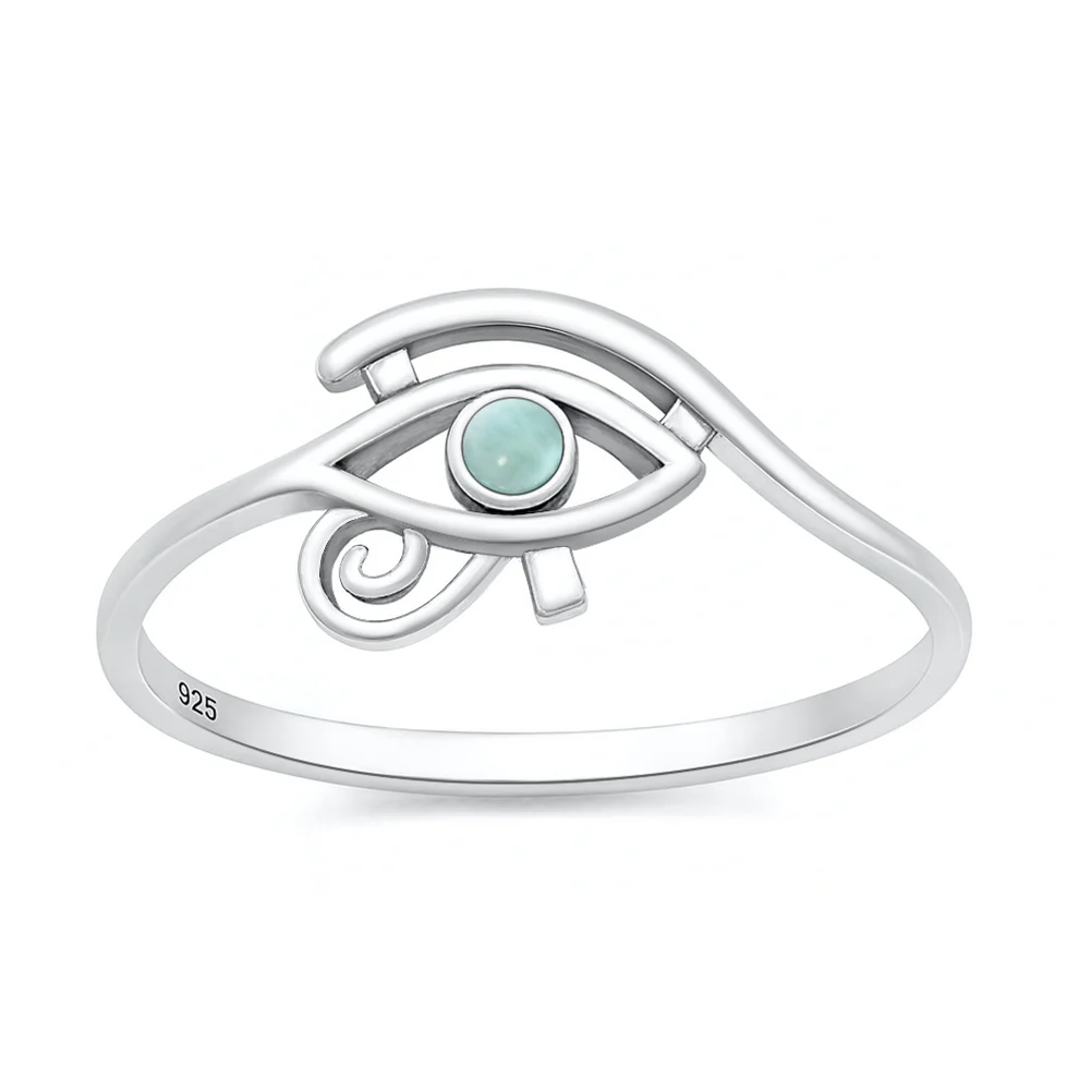 Sterling Silver Oxidized And Polished Eye Of Horus Larimar Stone Ring