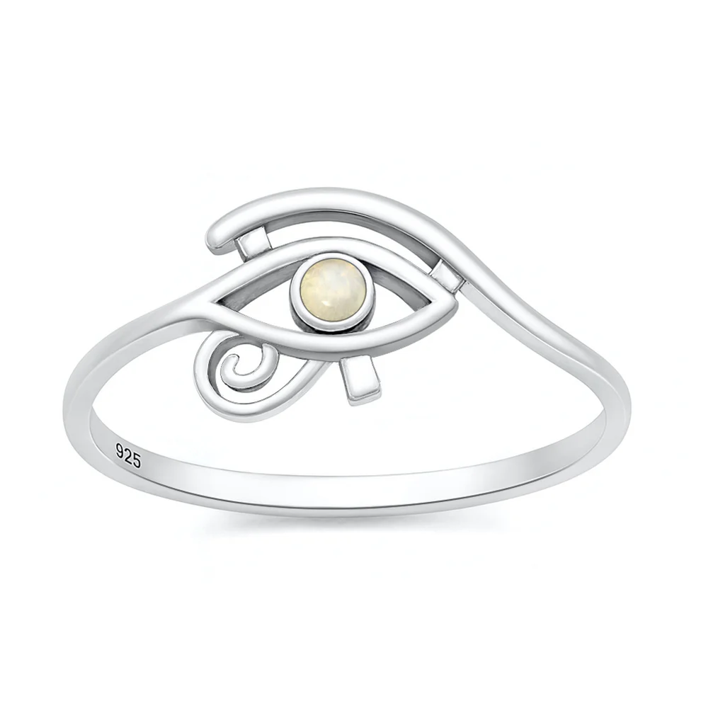 Sterling Silver Oxidized And Polished Eye Of Horus Moonstone Stone Ring