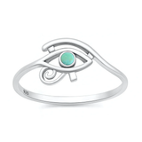 Sterling Silver Oxidized And Polished Eye Of Horus Genuine Turquoise Stone Ring