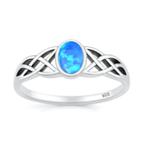 Sterling Silver Oxidized And Polished Celtic Blue Lab Opal Ring