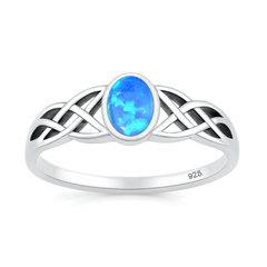 Sterling Silver Oxidized And Polished Celtic Blue Lab Opal Ring