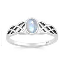 Load image into Gallery viewer, Sterling Silver Oxidized And Polished Celtic Moonstone Stone Ring