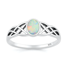 Load image into Gallery viewer, Sterling Silver Oxidized And Polished Celtic White Lab Opal Ring
