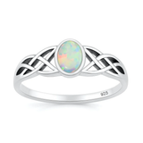 Sterling Silver Oxidized And Polished Celtic White Lab Opal Ring