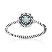 Load image into Gallery viewer, Sterling Silver Oxidized And Polished Flower Larimar Ring