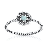 Sterling Silver Oxidized And Polished Flower Larimar Ring
