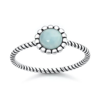 Sterling Silver Oxidized And Polished Flower Larimar Stone Ring