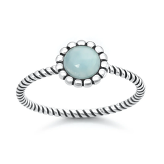 Sterling Silver Oxidized And Polished Flower Larimar Stone Ring
