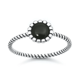 Sterling Silver Oxidized And Polished Flower Black Onyx Stone Ring
