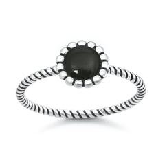 Sterling Silver Oxidized And Polished Flower Black Onyx Stone Ring