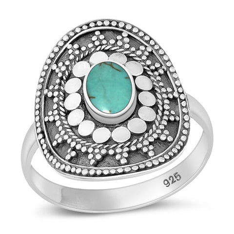 Sterling Silver Oxidized Bali Style Genuine Turquoise Ring-20.7mm