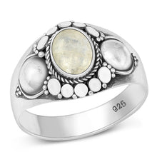 Load image into Gallery viewer, Sterling Silver Oxidized Bali Style Moonstone Ring-13.4mm