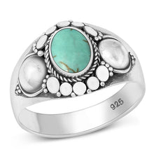 Load image into Gallery viewer, Sterling Silver Oxidized Bali Style Genuine Turquoise Ring-13.4mm