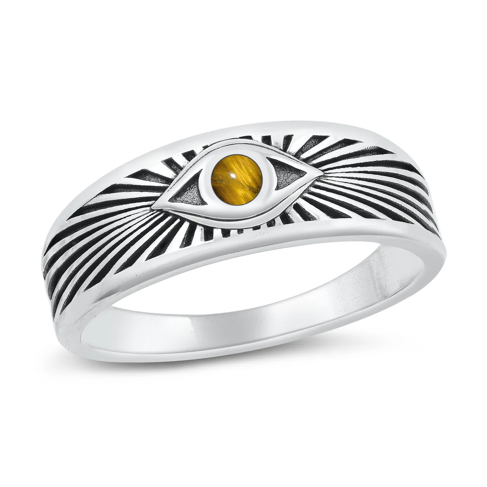 Sterling Silver Oxidized Eye Tiger Eye Stone Ring