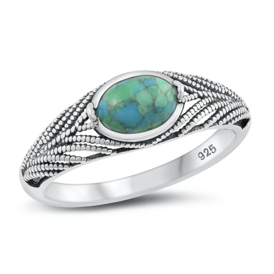 Sterling Silver Oxidized 7.8mm Genuine Turquoise Stone Ring