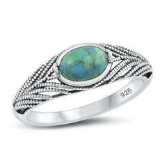 Sterling Silver Oxidized 7.8mm Genuine Turquoise Stone Ring