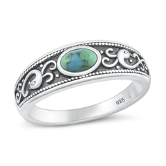 Sterling Silver Oxidized 7.4mm Genuine Turquoise Stone Ring