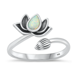Sterling Silver Oxidized White Lab Opal Lotus Ring