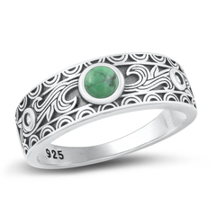 Sterling Silver Oxidized Genuine Turquoise And Clear CZ Stone Ring