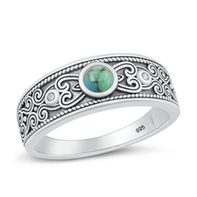 Load image into Gallery viewer, Sterling Silver Oxidized 7.3mm Genuine Turquoise Stone Ring
