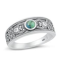 Sterling Silver Oxidized 7.3mm Genuine Turquoise Stone Ring