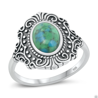 Sterling Silver Oxidized 18.7mm Genuine Turquoise Stone Ring