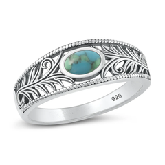 Sterling Silver Oxidized 8.2mm Oval Genuine Turquoise Stone Ring