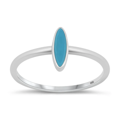 Sterling Silver Rhodium Plated Genuine Turquoise Stone Ring