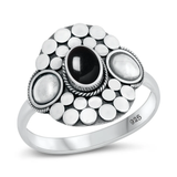 Sterling Silver Oxidized Oval Black Agate Bali Style Stone Ring
