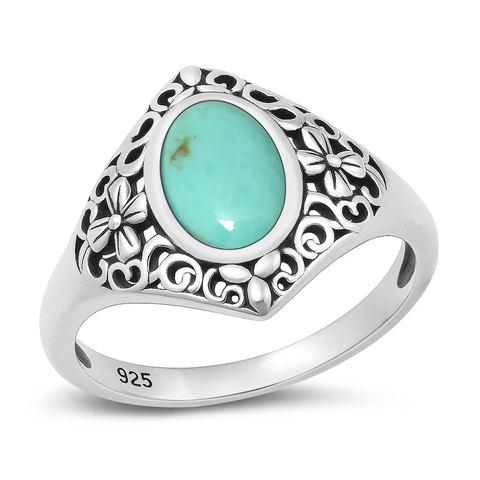 Sterling Silver Oxidized 17.2mm Genuine Turquoise Stone Ring